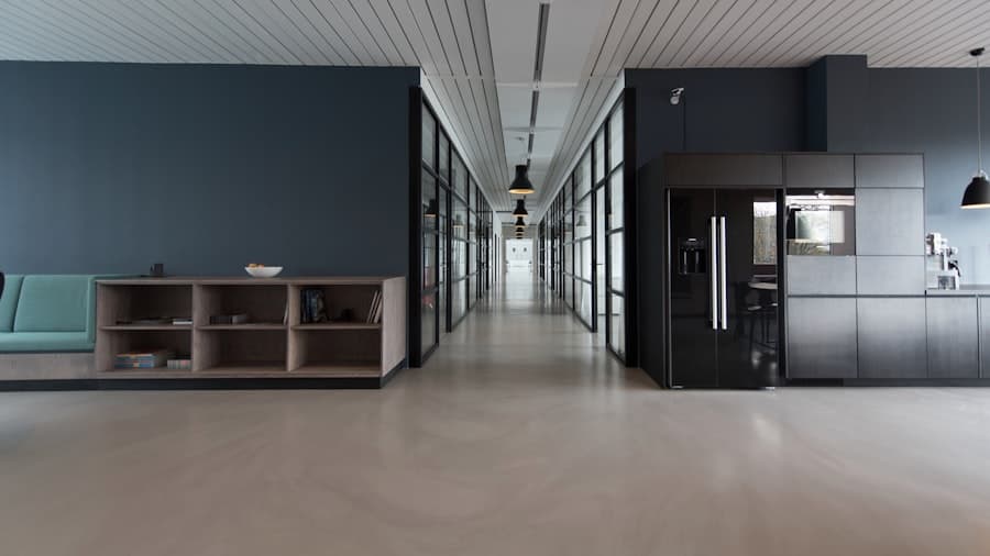 People working at desks in an open-plan office